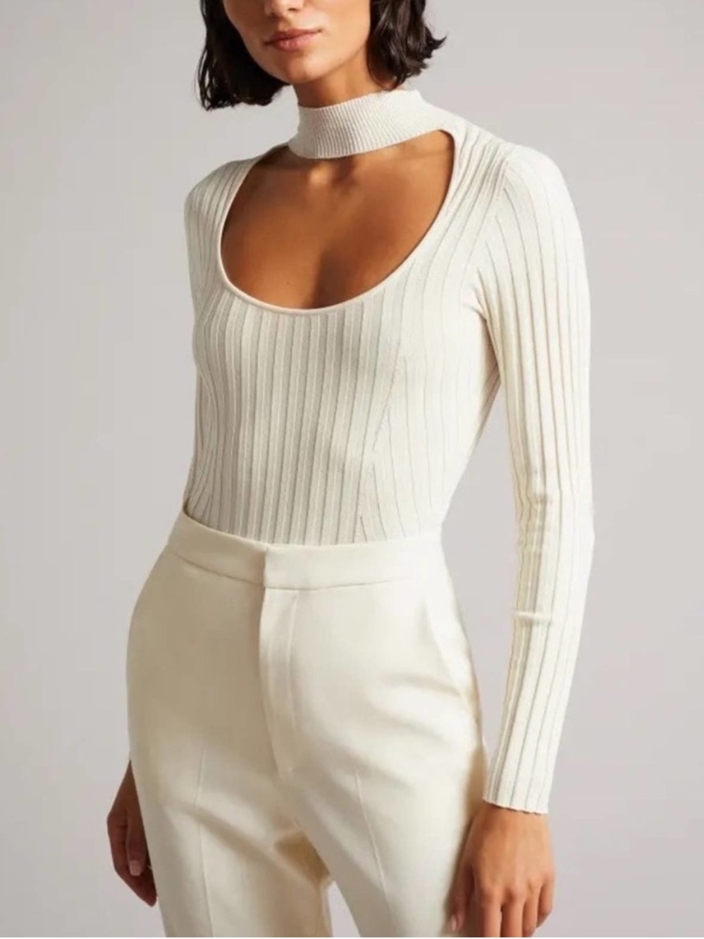 Ted Baker London Knitted Bodysuit with Collar Detail Ivory Eliane Women Small